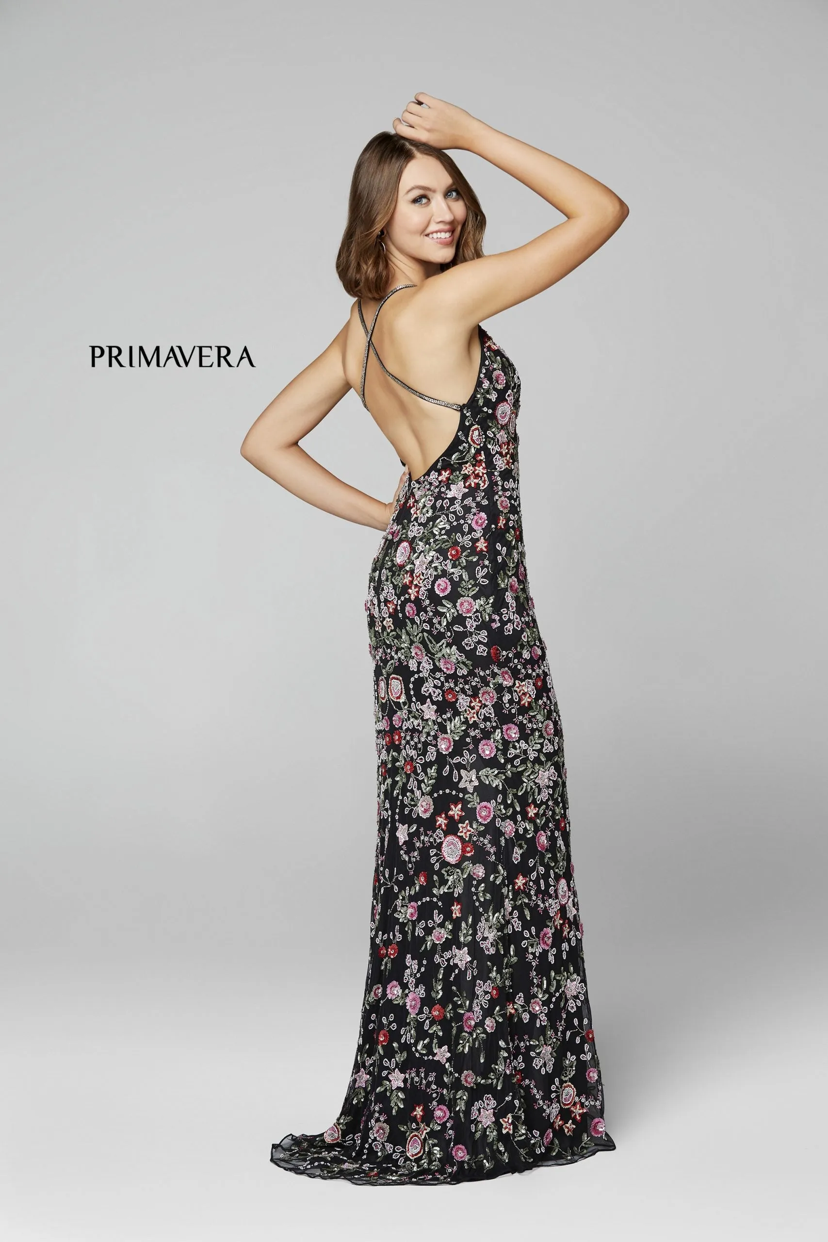 Everly | Floral Beaded Halter Neck Gown | Primavera 3073