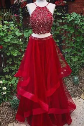 Fashion Two Piece Beading Long Prom Dresses Popular Party Dress Fashion Formal Dress