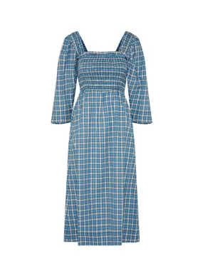 Ganni Seersucker Check Smock Midi Dress F6854