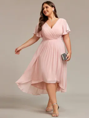 Grande Taille Robe d'invité de mariage chic à col en V