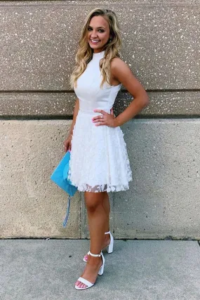 Halter White Lace Appliques Homecoming Dresses