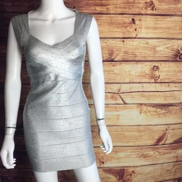 HerveLegerSilver Foil Bandage Mini Dress