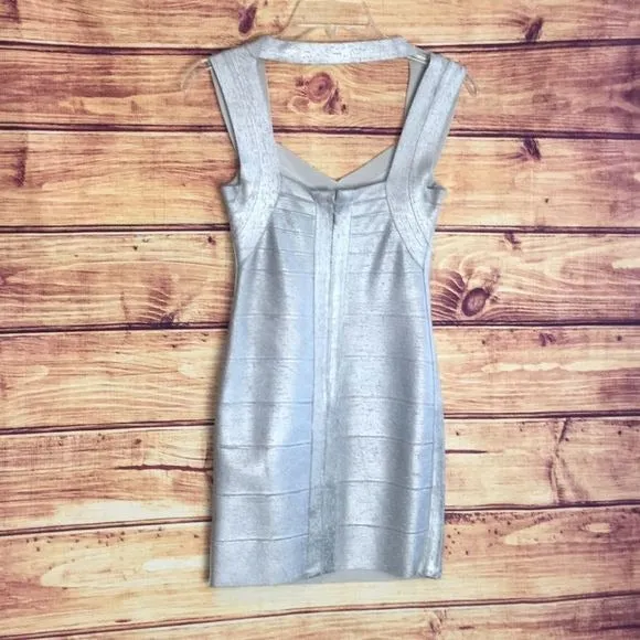 HerveLegerSilver Foil Bandage Mini Dress