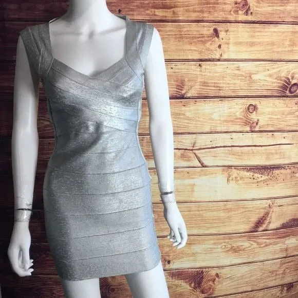 HerveLegerSilver Foil Bandage Mini Dress