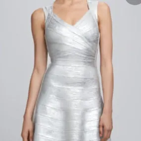 HerveLegerSilver Foil Bandage Mini Dress