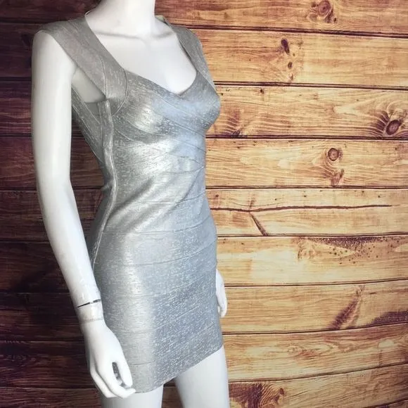 HerveLegerSilver Foil Bandage Mini Dress