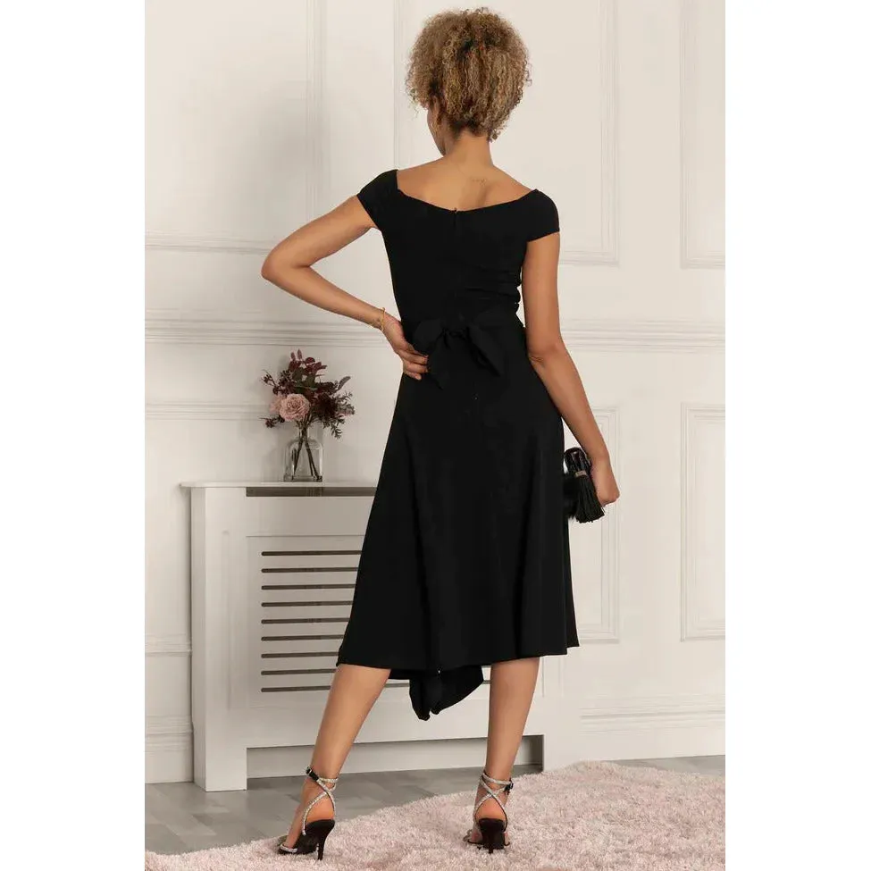 Jolie Moi Black Bardot 50s Waterfall Swing Dress