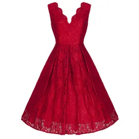 Jolie Moi Vintage Red Embroidered Lace 50s Swing Occasion Dress