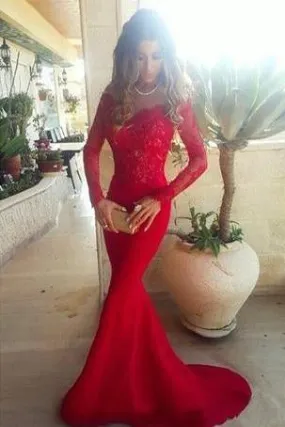 Long Trumpet/Mermaid Off-the-Shoulder Satin Red Prom Dresses