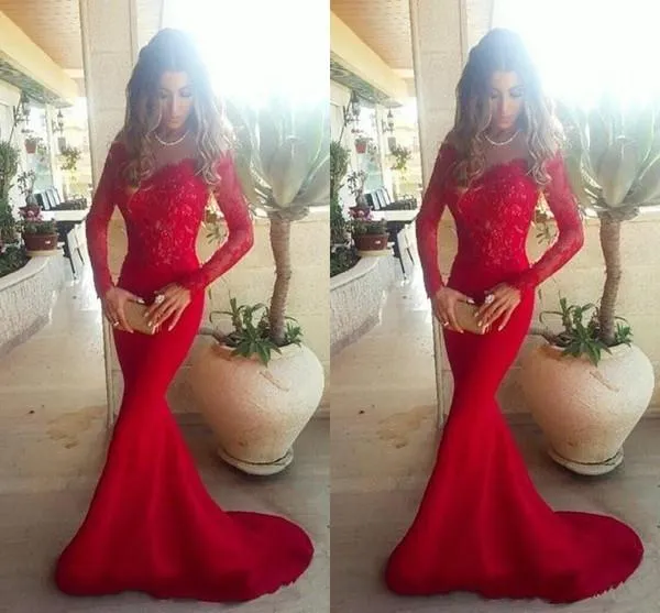 Long Trumpet/Mermaid Off-the-Shoulder Satin Red Prom Dresses