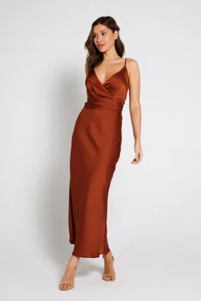 Louisa Tie Waist Cami Wrap Maxi Dress - Rust