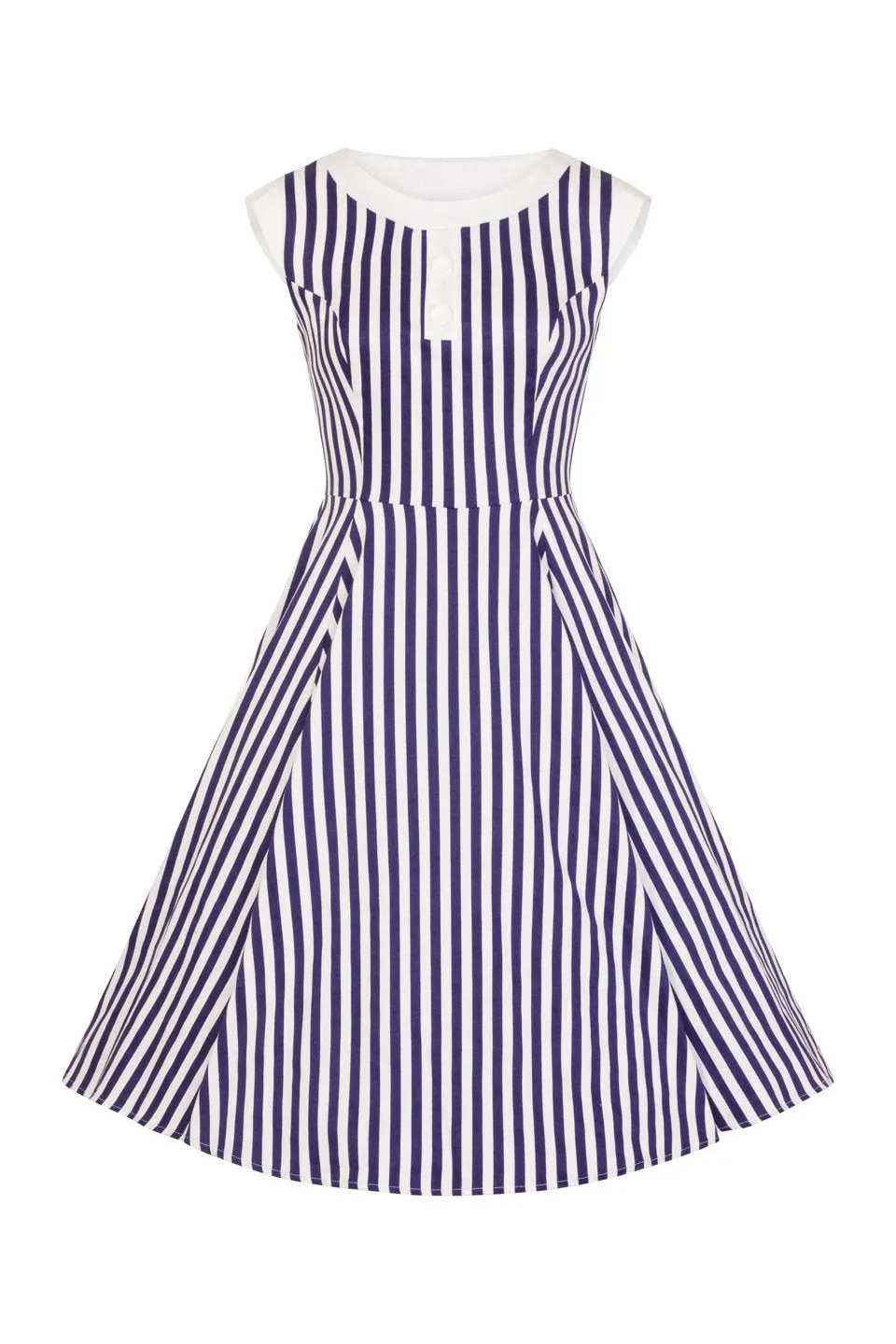 Navy Blue and White Striped Sleeveless Rockabilly 50s Swing Dress