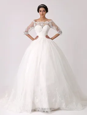 Off The Shoulder Princess Lace Wedding Dress With Illusion Neckline Exclusive