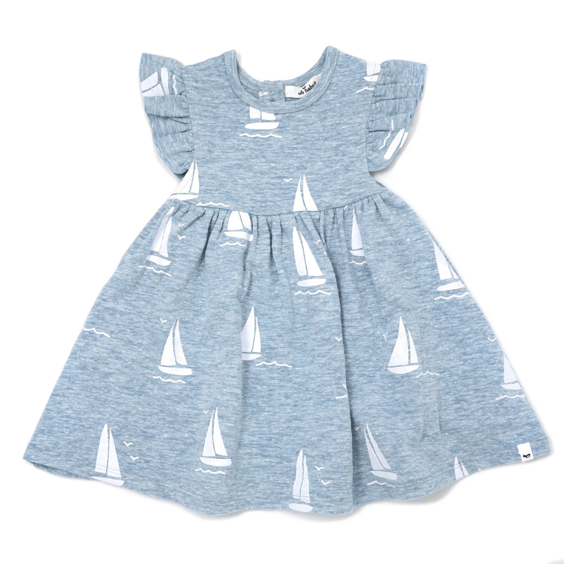 oh baby! Flutter Tank Dress - White Sailboat Print - Fog Heather