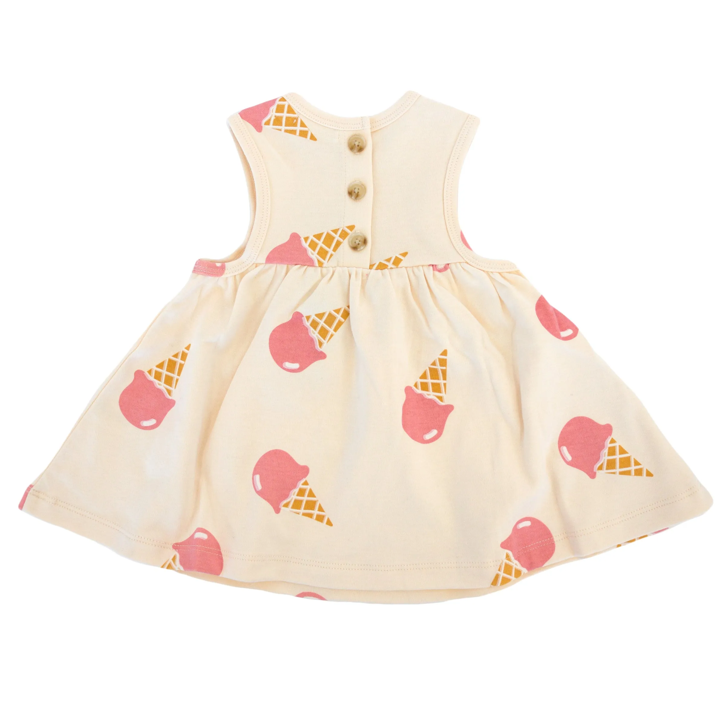 oh baby! Slub Tank Dress - Single Scoop Ice Cream Cone Print - Cashew