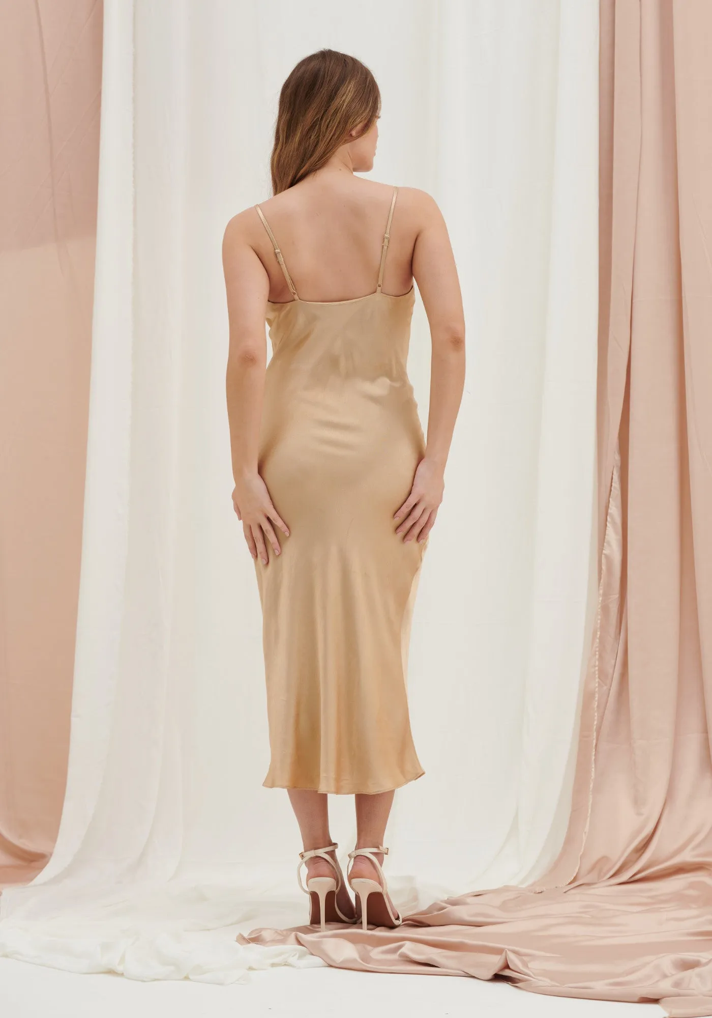 Olivia Satin Cami Slip Dress - Champagne