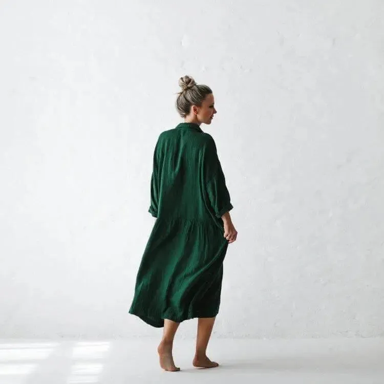 Oversized Linen Dress - Green by Seaside Tones