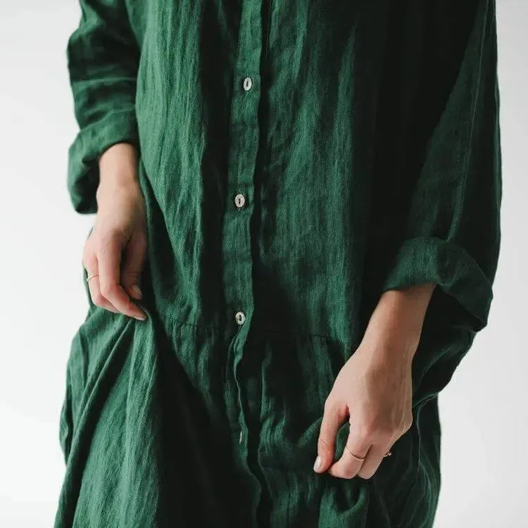 Oversized Linen Dress - Green by Seaside Tones