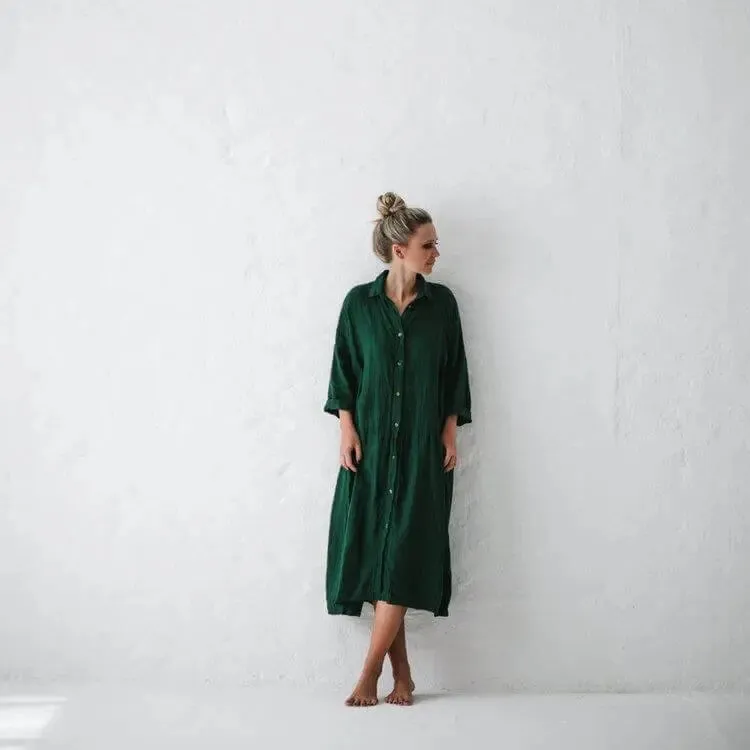 Oversized Linen Dress - Green by Seaside Tones