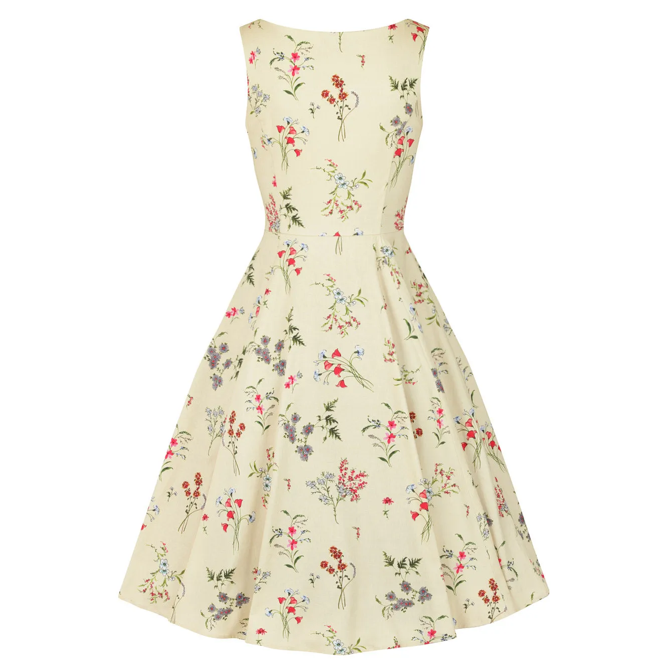 Pale Yellow Floral Print Audrey Swing Dress