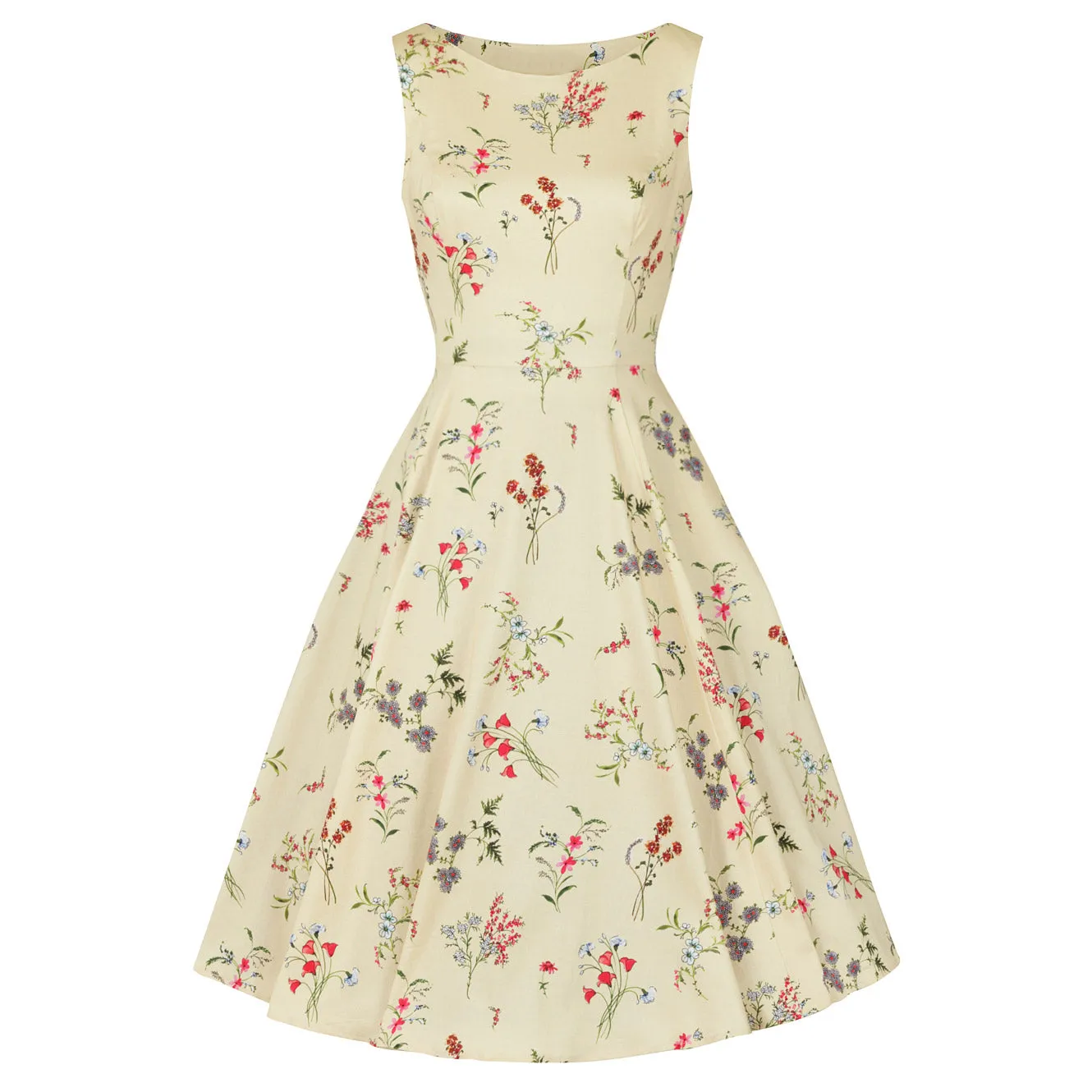 Pale Yellow Floral Print Audrey Swing Dress