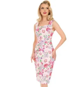 Pink Floral 1940s Vintage Wiggle Pencil Dress