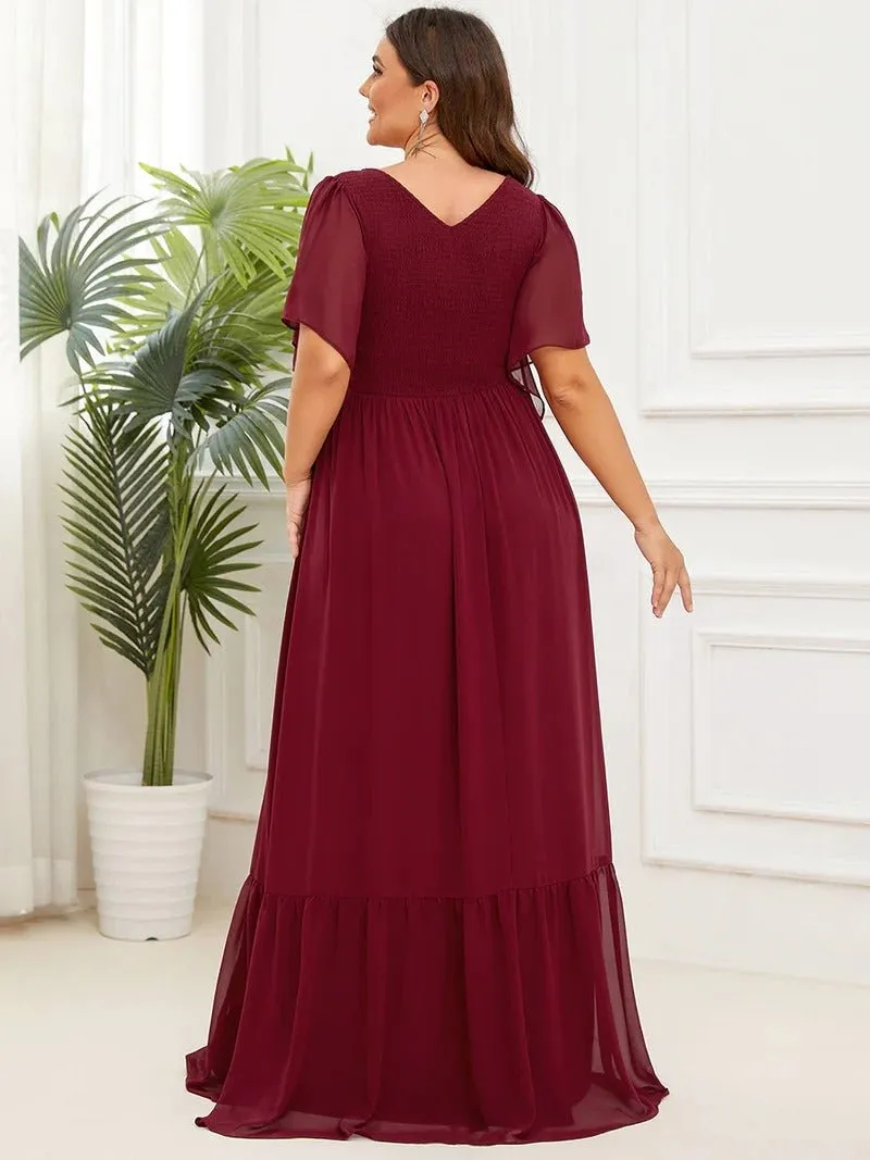 Plus Simple V Neck Short Ruffles Sleeves A Line Evening Dresses