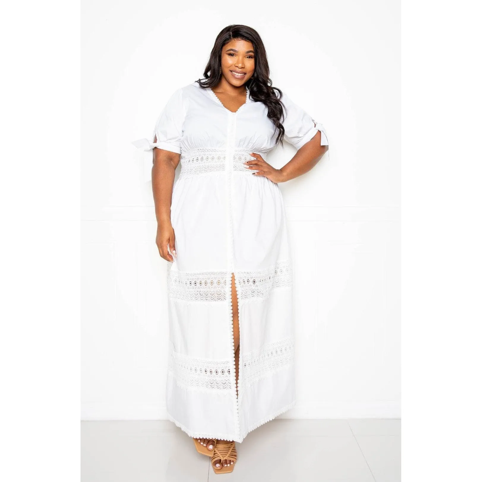 Puff Sleeve Maxi Dress With Lace Insert