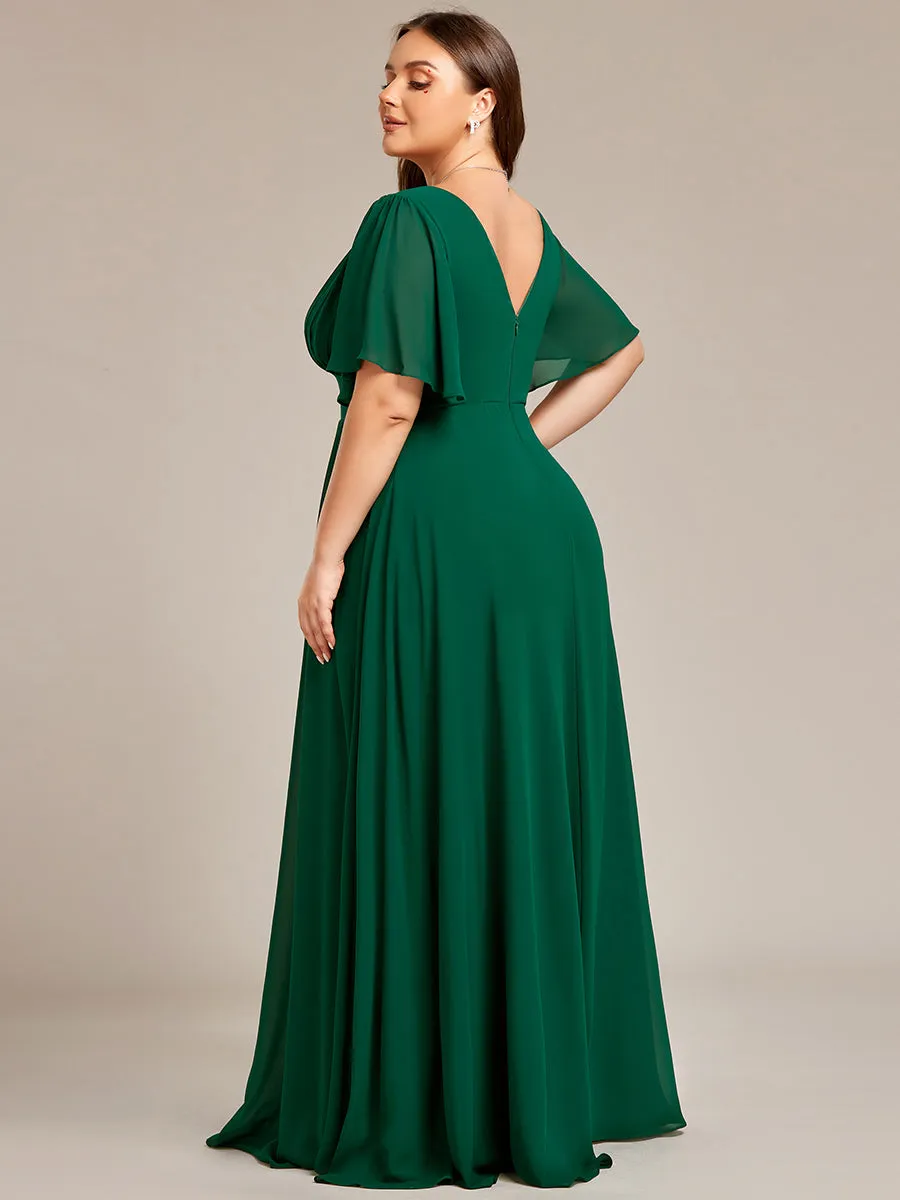 Robe de demoiselle d'honneur longue en mousseline de soie simple manches courtes taille empire ligne a grande taille