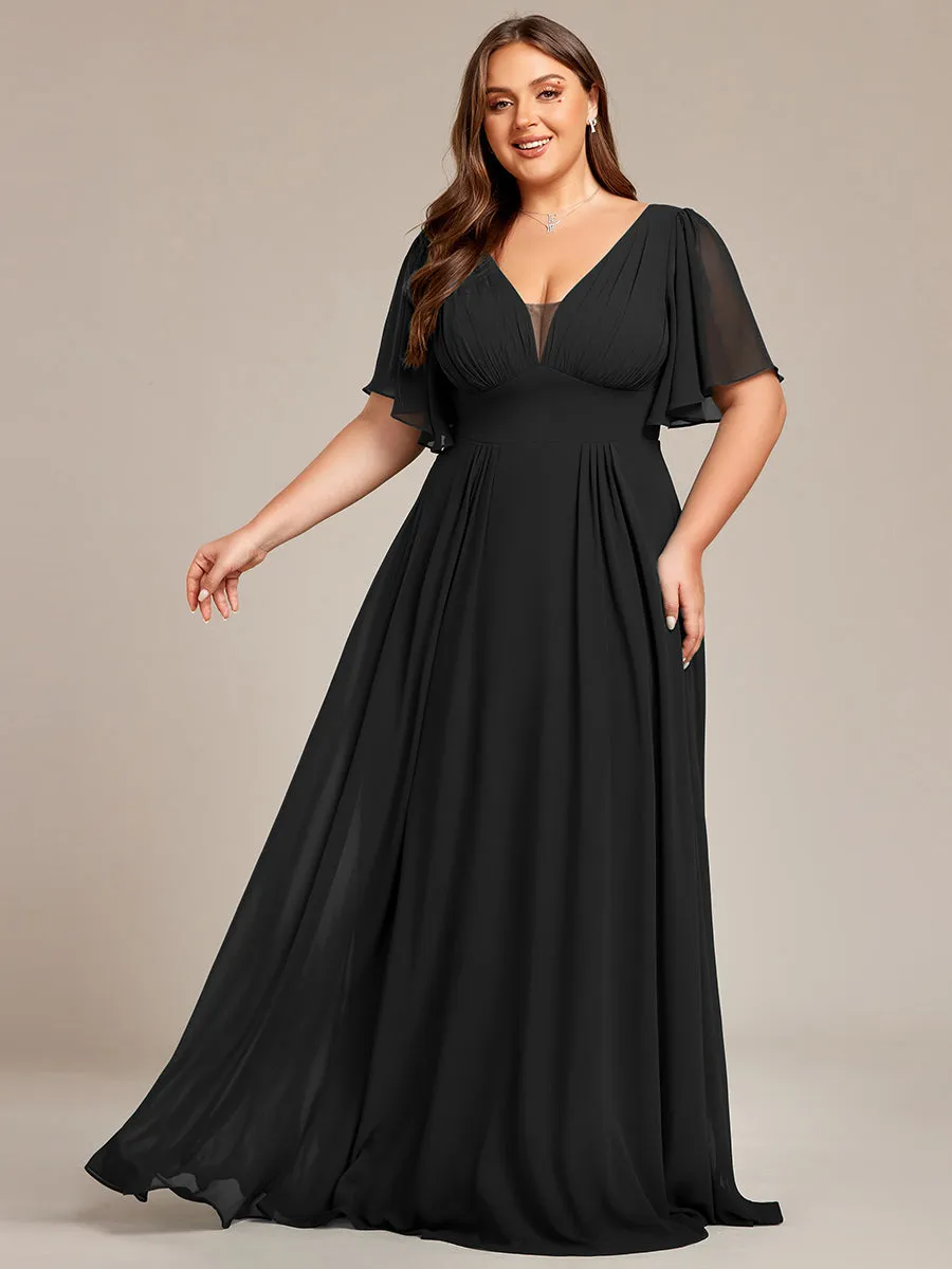 Robe de demoiselle d'honneur longue en mousseline de soie simple manches courtes taille empire ligne a grande taille