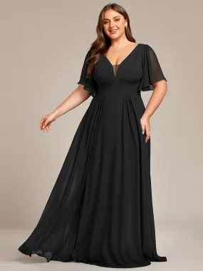 Robe de demoiselle d'honneur longue en mousseline de soie simple manches courtes taille empire ligne a grande taille