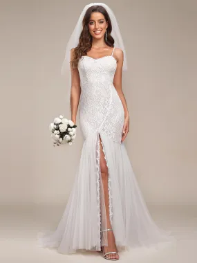 Robe de mariée sirène à bretelles spaghetti chérie