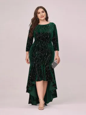 Robe de Soirée Empire Grande Taille Moulante et Asymétrique en Velours