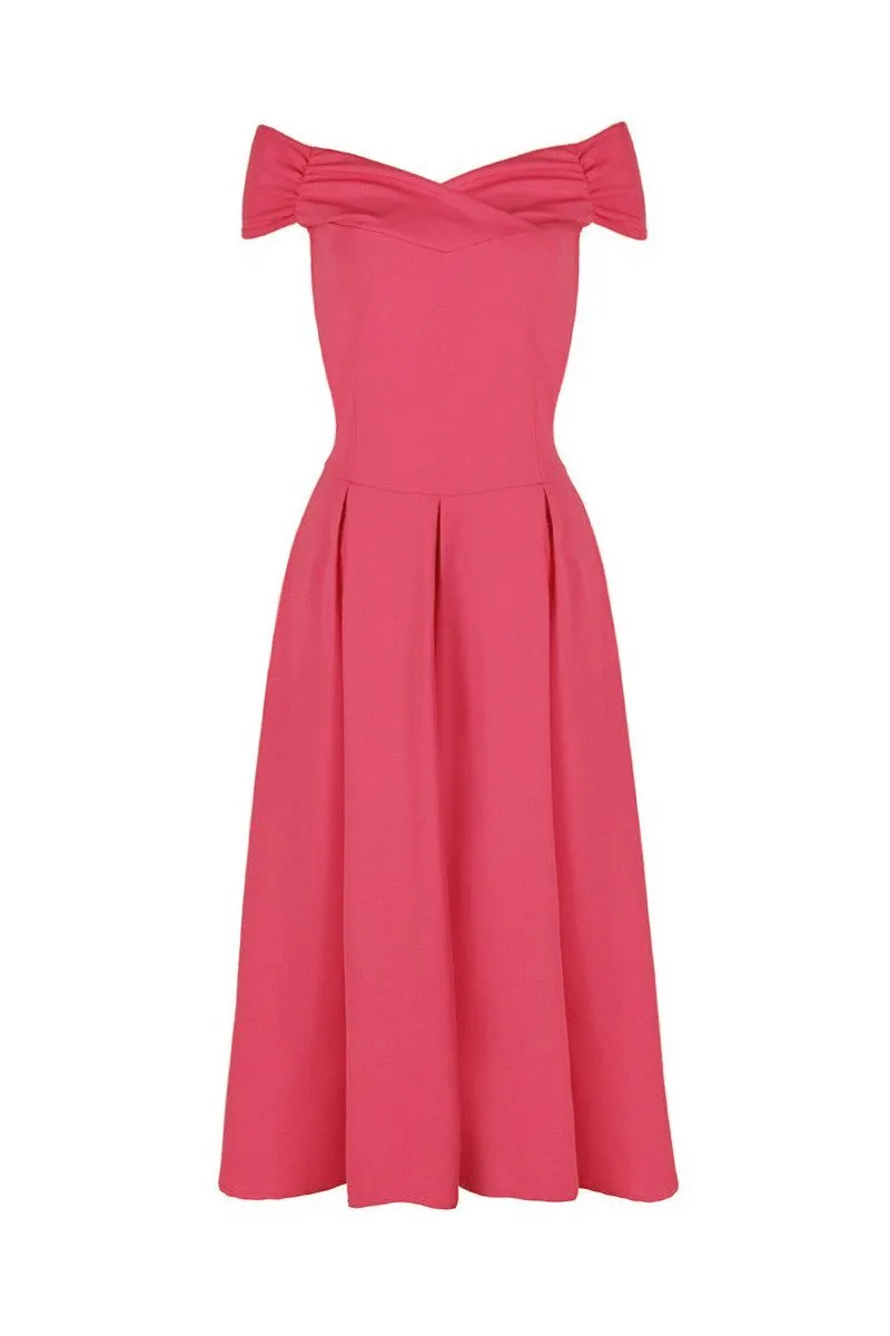 Rose Pink Crossover Vintage Bardot 50s Swing Dress