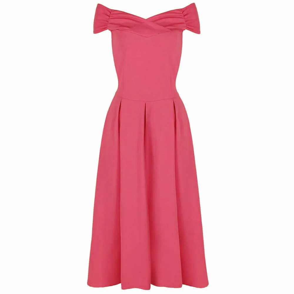 Rose Pink Crossover Vintage Bardot 50s Swing Dress