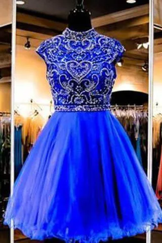 Royal Blue Homecoming Dress Short Tulle Fitted Party Dress Beading Prom Dresses