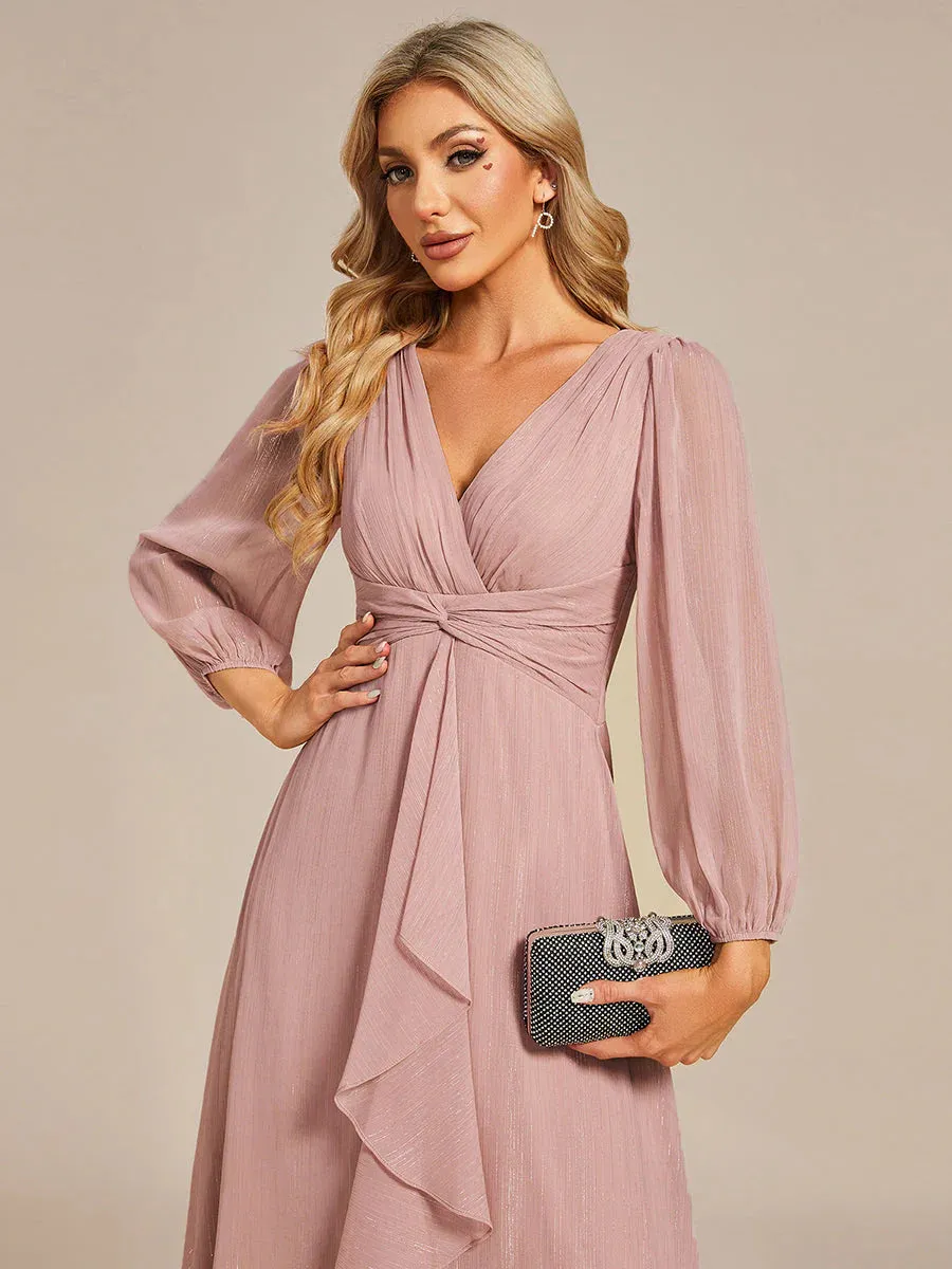 Shiny Chiffon Wedding Guest Evening Dresses with Long Sleeve