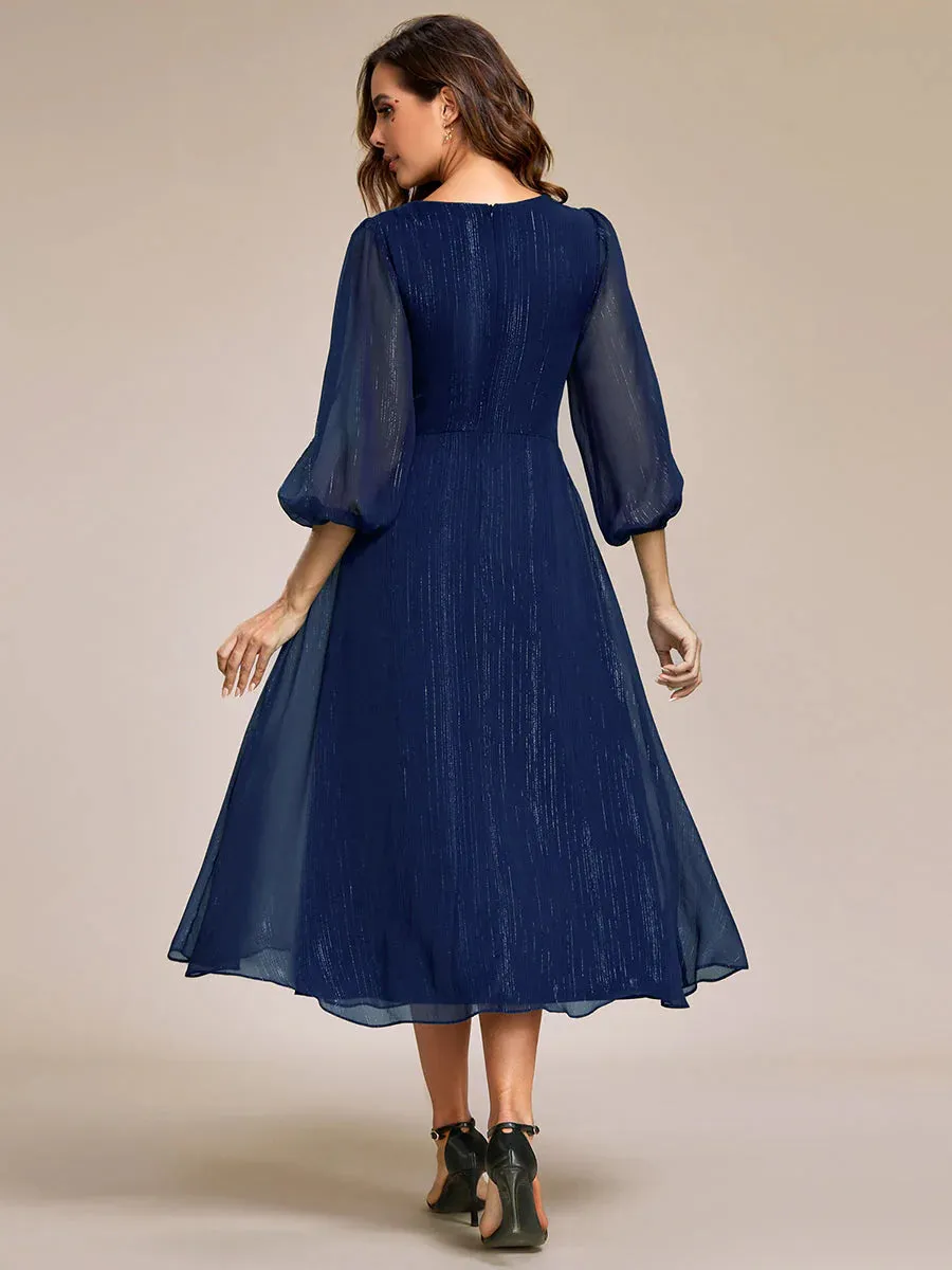 Shiny Chiffon Wedding Guest Evening Dresses with Long Sleeve