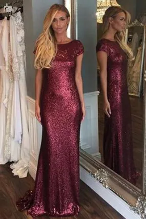 Short Sleeve Mermaid Sexy Pretty Women Sequin Custom Make Long Cheap Prom Dresses