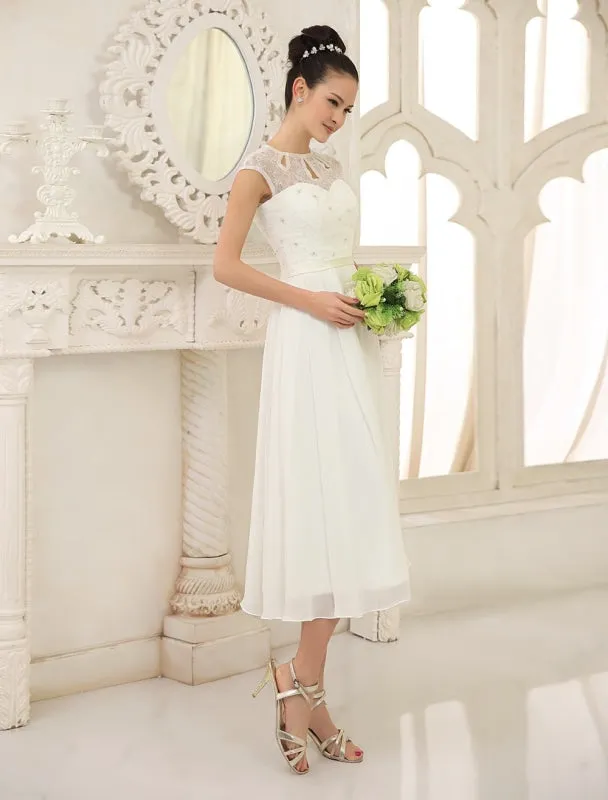 Simple Wedding Dresses Ivory Lace Chiffon Beach Wedding Dress With Beaded Exclusive