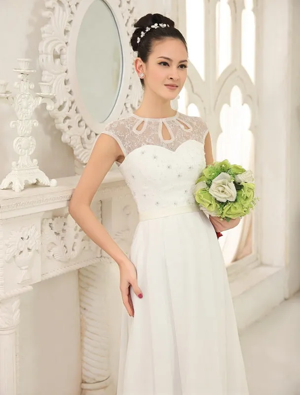 Simple Wedding Dresses Ivory Lace Chiffon Beach Wedding Dress With Beaded Exclusive