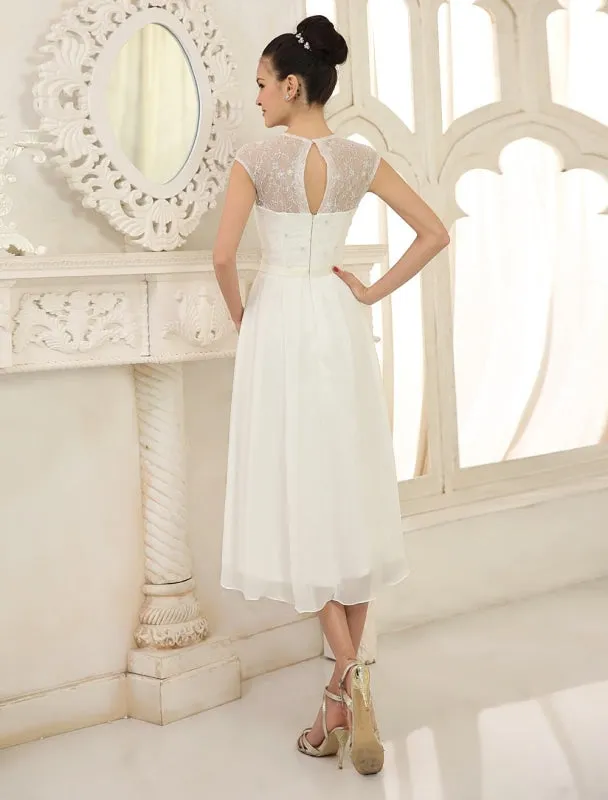 Simple Wedding Dresses Ivory Lace Chiffon Beach Wedding Dress With Beaded Exclusive