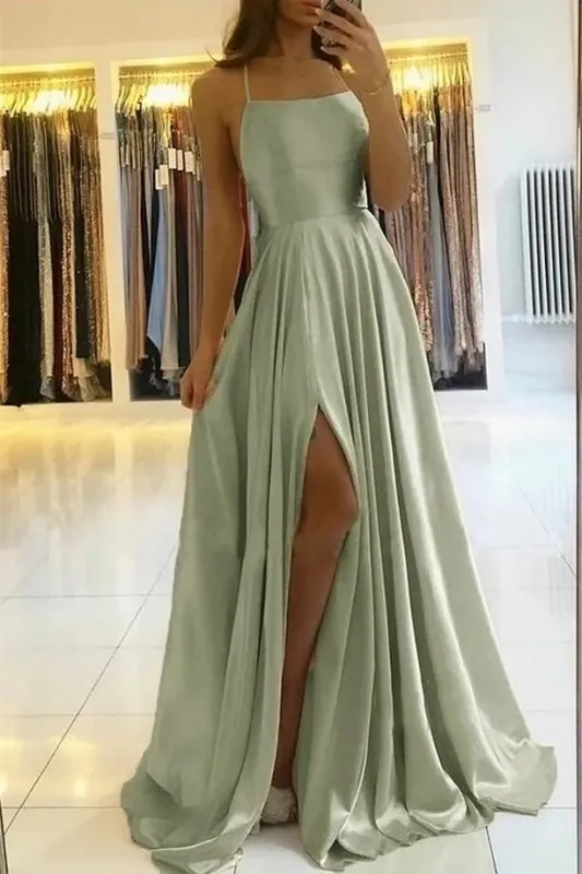 Spaghetti Strap Long Prom Dress With Slit