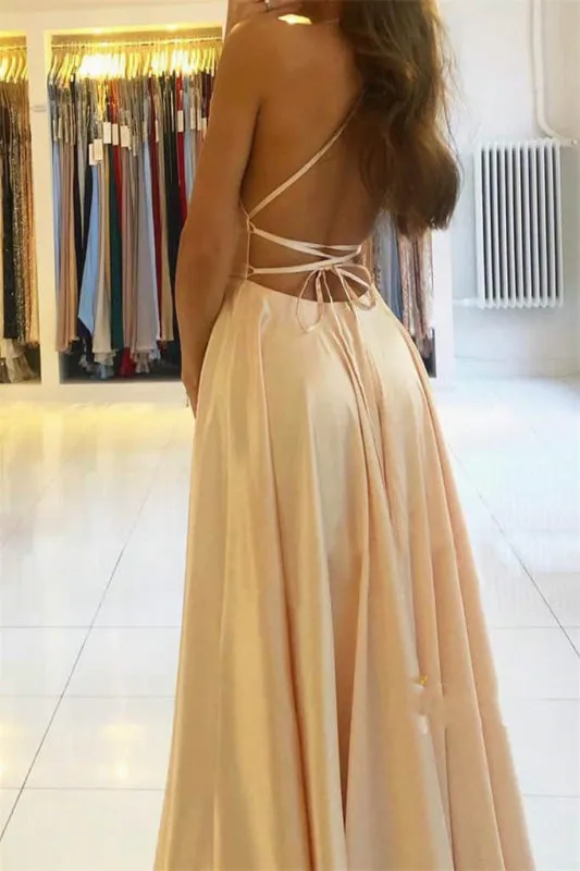 Spaghetti Strap Long Prom Dress With Slit