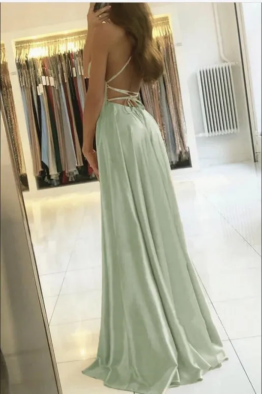 Spaghetti Strap Long Prom Dress With Slit