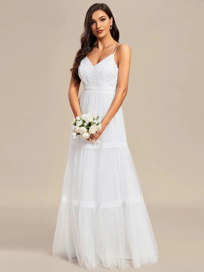 Spaghetti Straps Embroidery Wedding Dresses