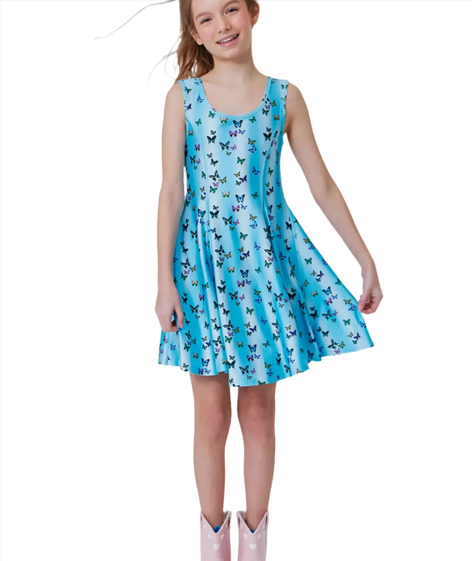 Terez Girls Blue Butterflies Skater Dress