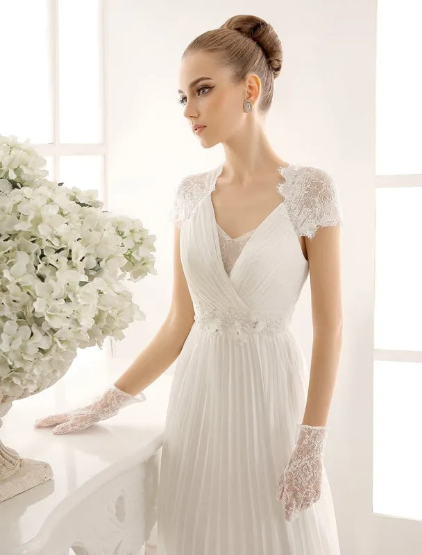 V-Neck Wedding Dress With Lace In Floor Length Exclusive