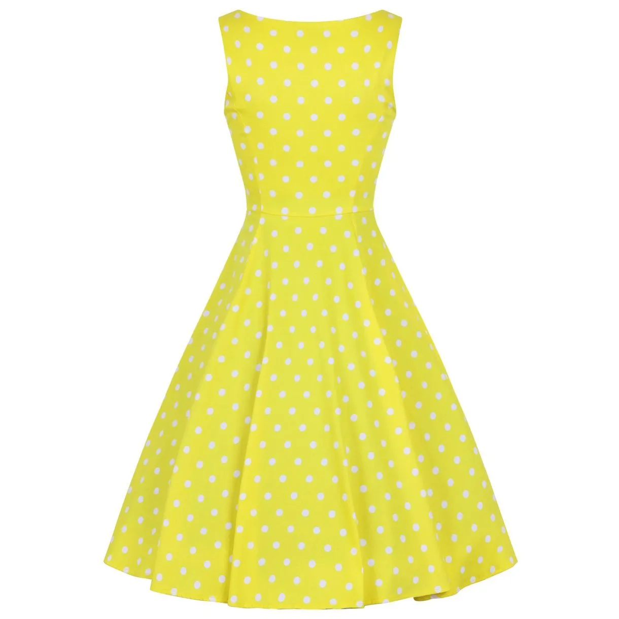 Yellow And White Polka Dot 50s Audrey Swing Dress