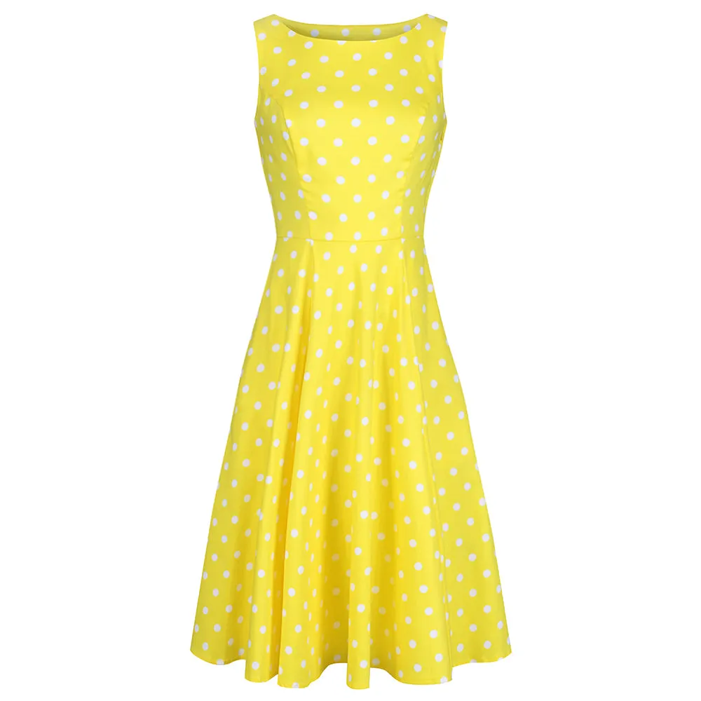 Yellow And White Polka Dot 50s Audrey Swing Dress